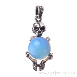 Gems Precious Opal Jewelry Skull Silver Pendant